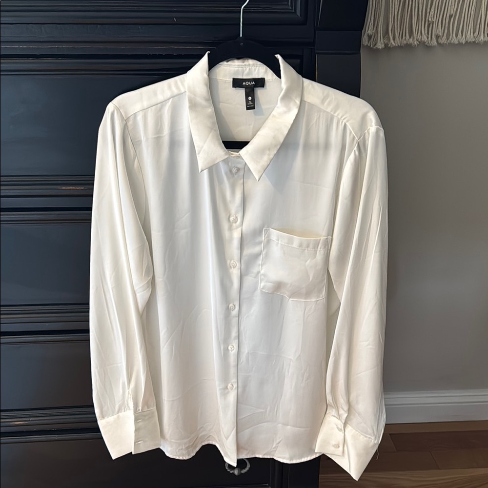 Aqua White Button Down Shirt with Textured Fabric